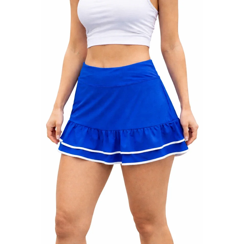New X By Gottex Blue Tennis Skort Size Medium Ruffles Pickleball Golf Athleisure